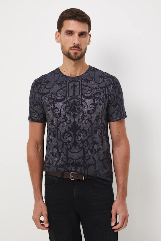T-shirt bawełniany męski wzorzysty bawełna czarny RW25-TSMA17