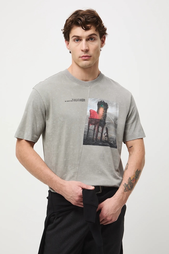 Odzież T-shirt bawełniany męski z kolekcji Zdzisław Beksiński x Medicine RW25-TSMA52 szary