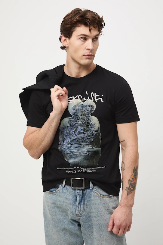 T-shirt bawełniany męski z kolekcji Zdzisław Beksiński x Medicine RW25-TSMA57 czarny RW25