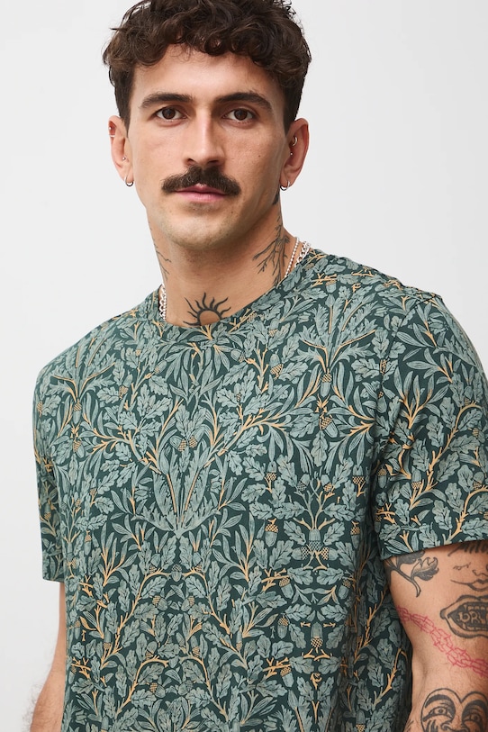 T-shirt bawełniany męski wzorzysty zielony RW25-TSMB06