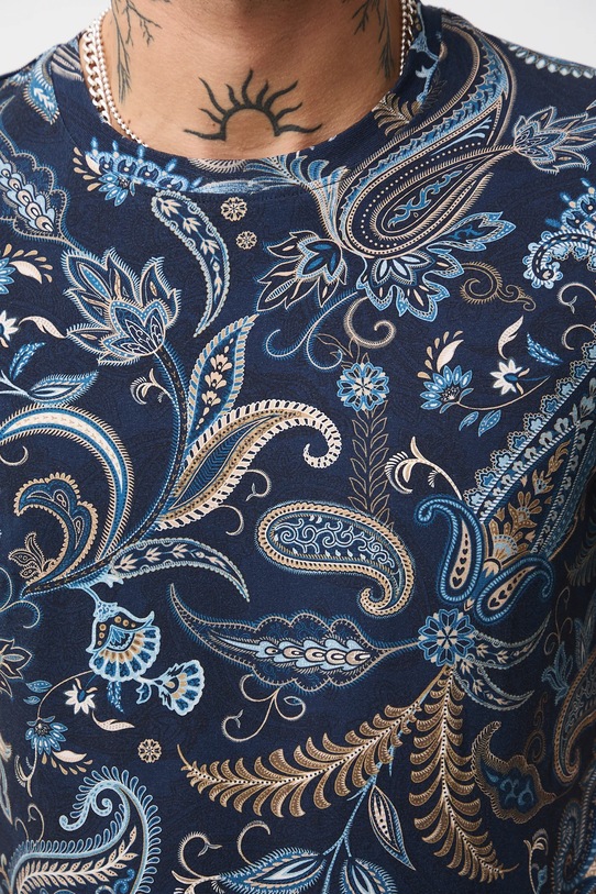 Bavlnené tričko pánske s elastanom vzorovaný RW25-TSMB12 tmavomodrá