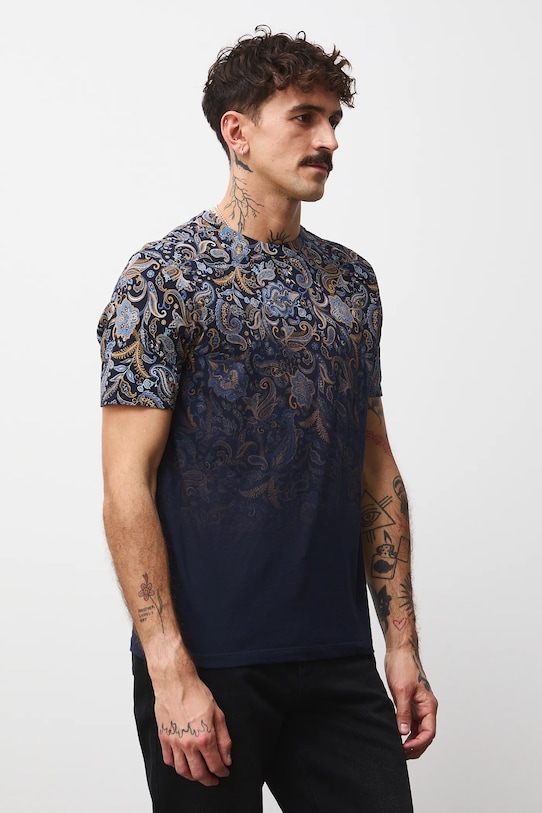 Bavlnené tričko pánske so vzorom RW25-TSMB15 tmavomodrá RW25
