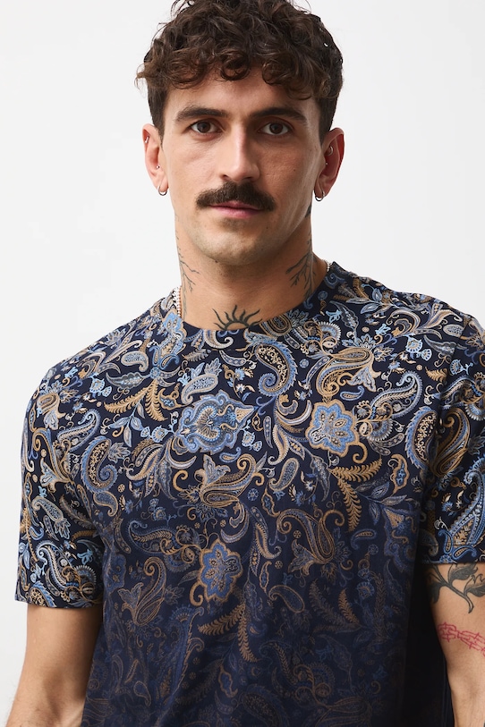 Bavlnené tričko pánske so vzorom tmavomodrá RW25-TSMB15