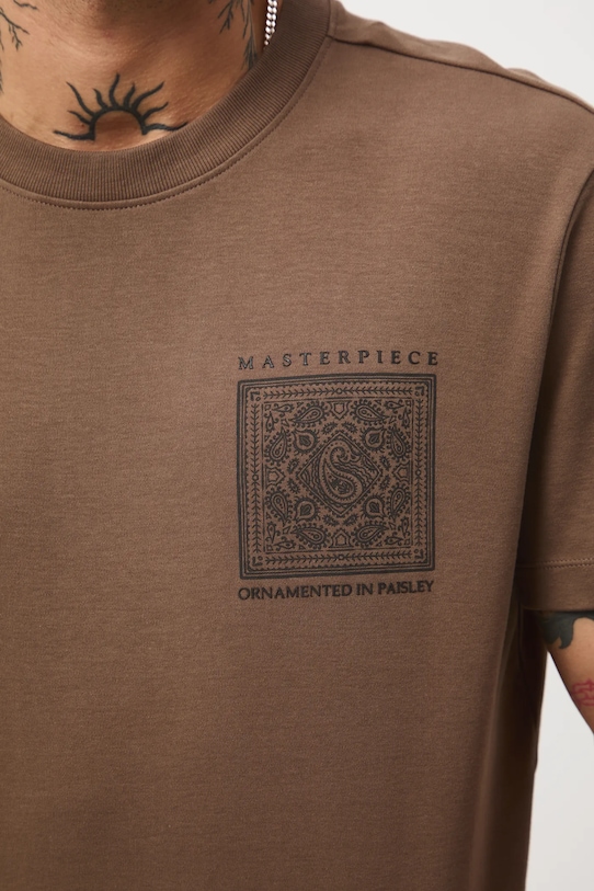 T-shirt bawełniany męski interlock z nadrukiem RW25-TSMB16 brązowy