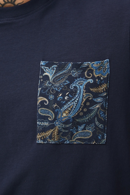 T-shirt bawełniany męski z elastanem z kieszonką na piersi RW25-TSMB20 granatowy