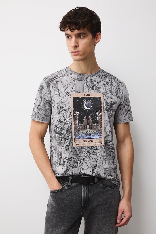 T-shirt bawełniany męski wzorzysty bawełna szary RW25-TSMC15