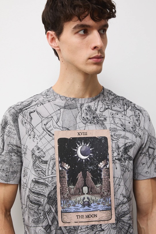 T-shirt bawełniany męski wzorzysty szary RW25-TSMC15