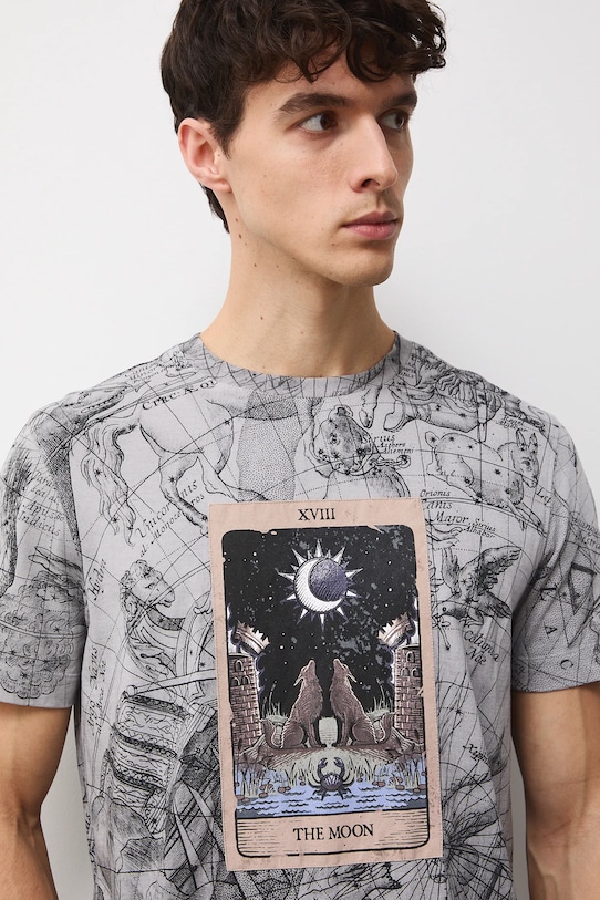 T-shirt bawełniany męski wzorzysty szary RW25-TSMC15