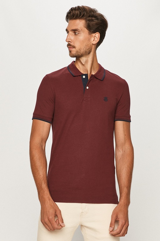 Selected Homme - Polo z elastanem bordowy 16062542