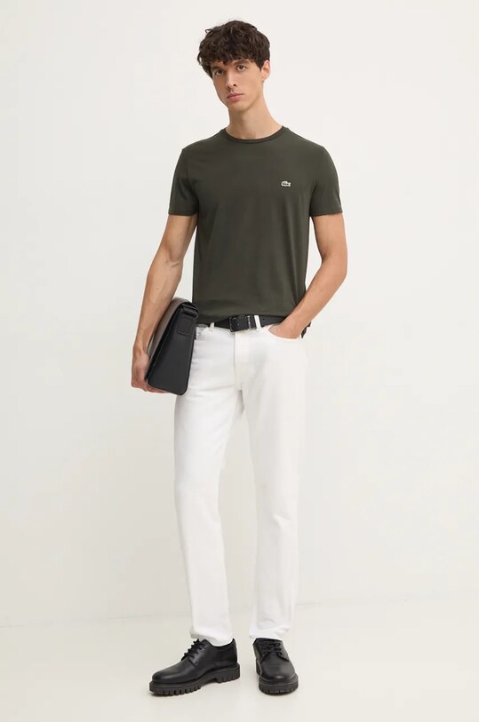 Lacoste t-shirt bawełniany TH6709 zielony AW25