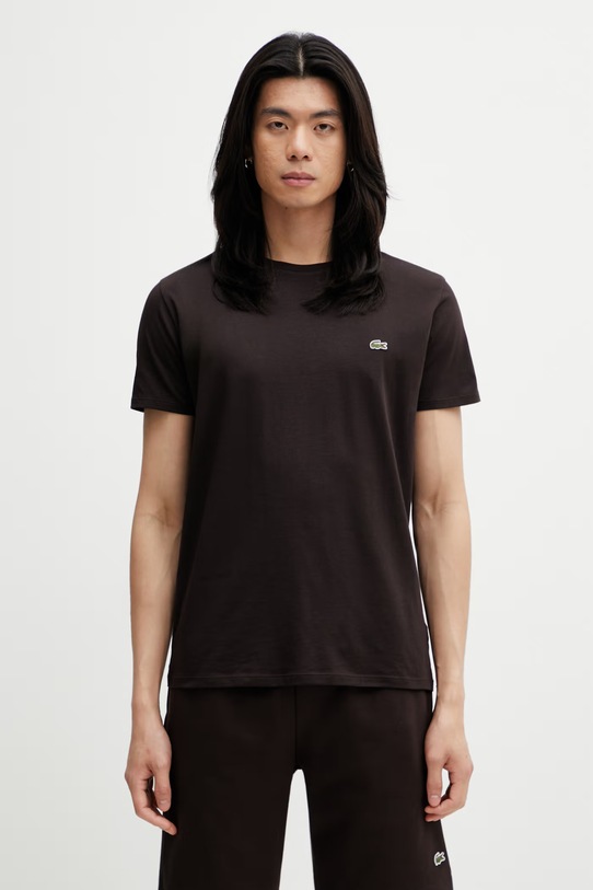 Lacoste тениска от памук мъжка кафяв TH6709