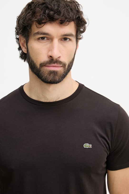 Lacoste t-shirt Ανδρικό βαμβακερό καφέ TH6709