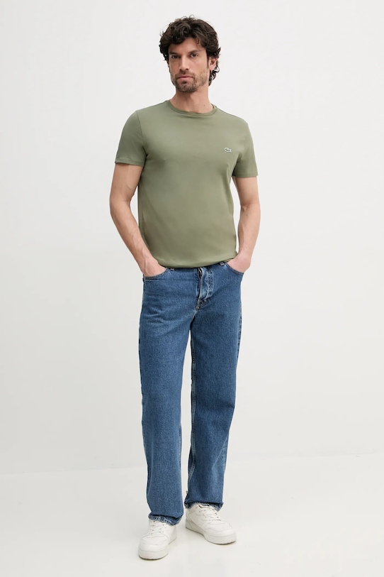 Βαμβακερό μπλουζάκι Lacoste TH6709 πράσινο AW25