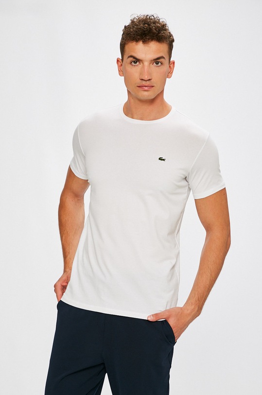 Βαμβακερό μπλουζάκι Lacoste με ελαστάν λευκό TH6709
