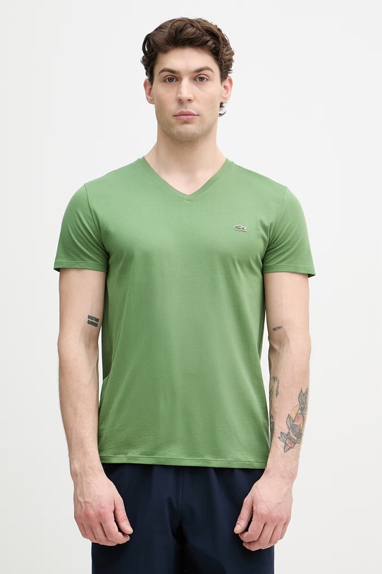 Lacoste T-shirt męski bawełniany zielony TH6710