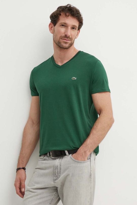 Βαμβακερό μπλουζάκι Lacoste πράσινο TH6710