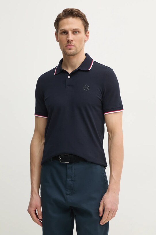 Armani Exchange polo de bumbac cu elastan bleumarin 8NZF75.Z8M5Z