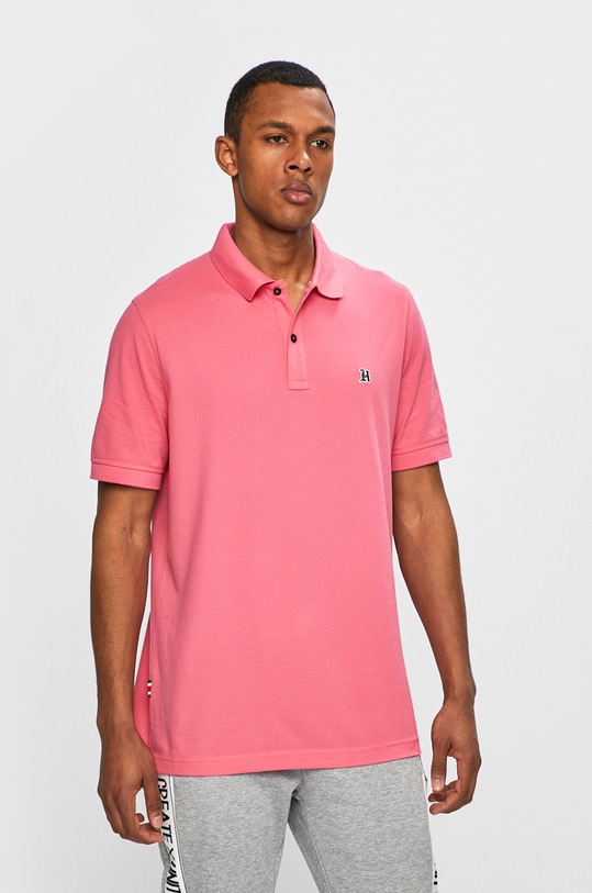 Tommy Hilfiger - Тениска с яка Lewis Hamilton меланж розов MW0MW09401