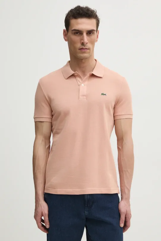 Βαμβακερό μπλουζάκι πόλο Lacoste slim πορτοκαλί PH4012