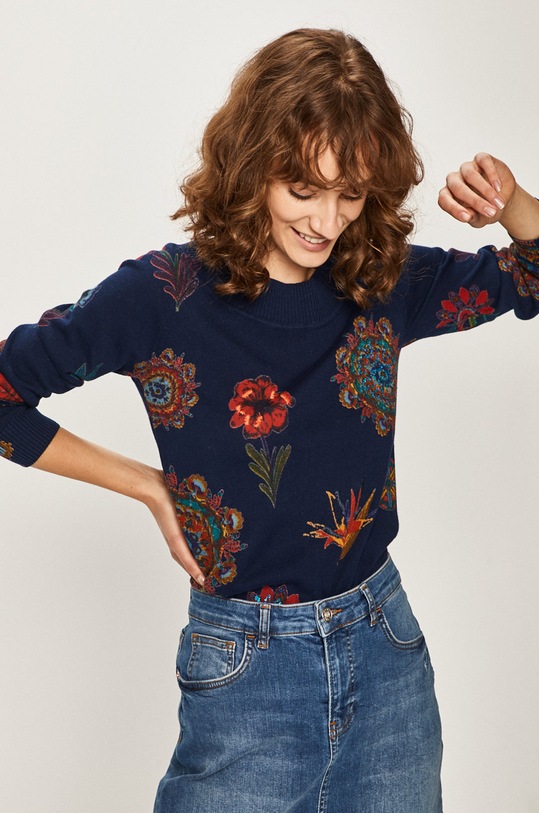 Desigual - Sveter lodičkový tmavomodrá 19SWJF46