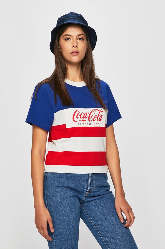 Tommy Jeans - Felső x Coca-Cola pamut kék DW0DW06930
