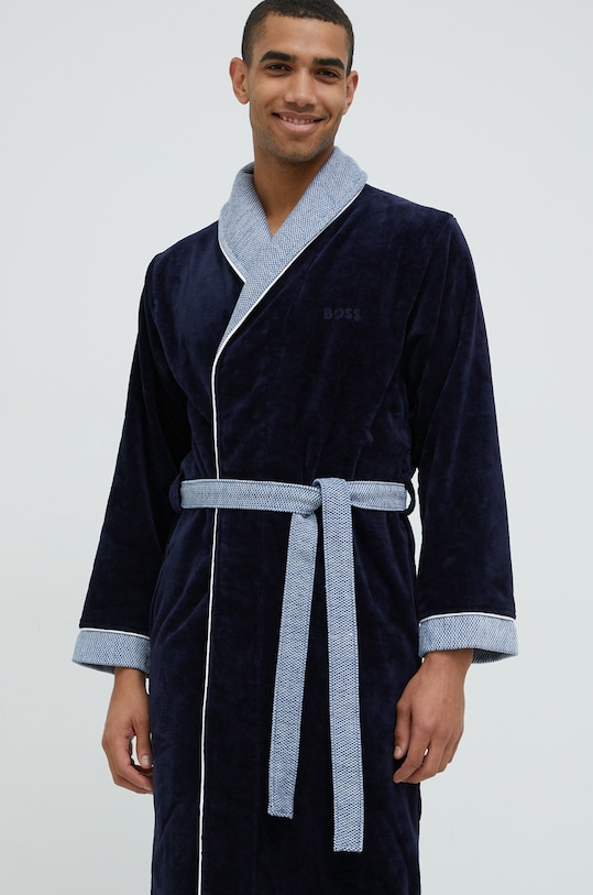 Памучен халат BOSS памук тъмносин LORD.MEN