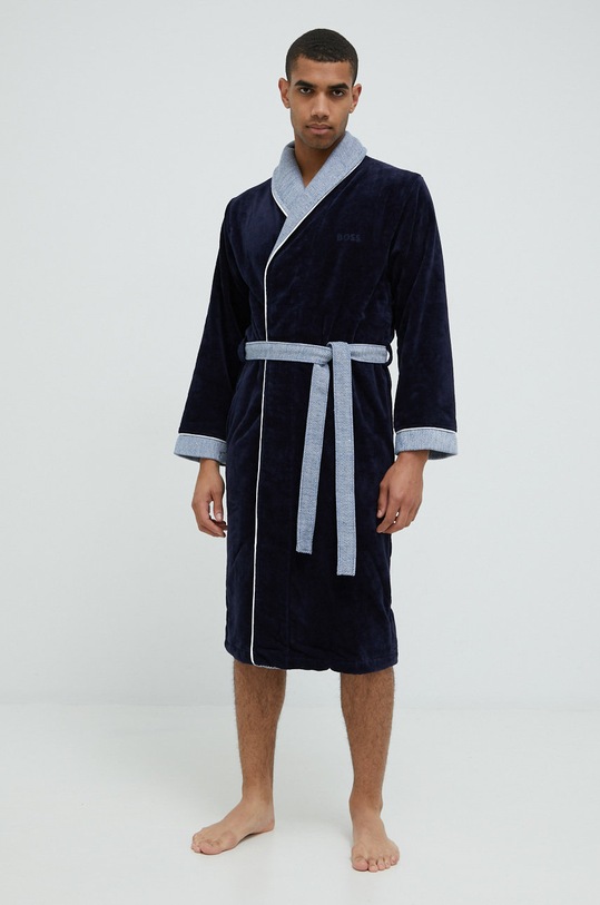 BOSS szlafrok bawełniany LORD.MEN granatowy AW22