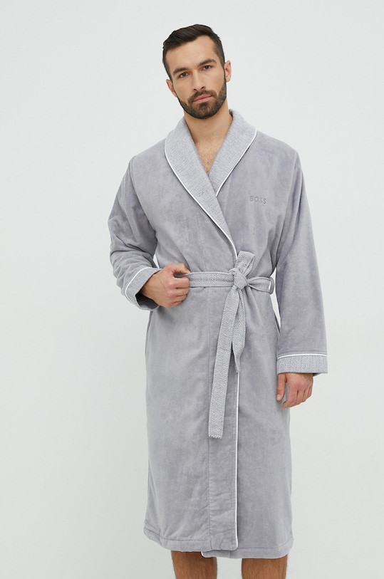 Памучен халат BOSS памук сив LORD.MEN