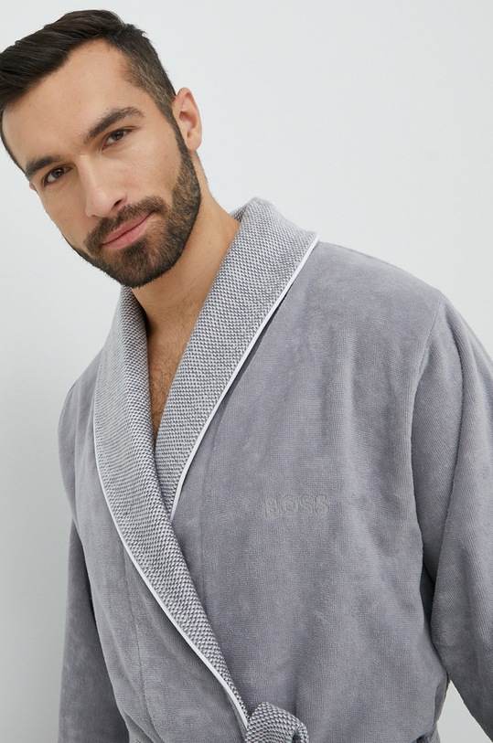 Памучен халат BOSS LORD.MEN сив