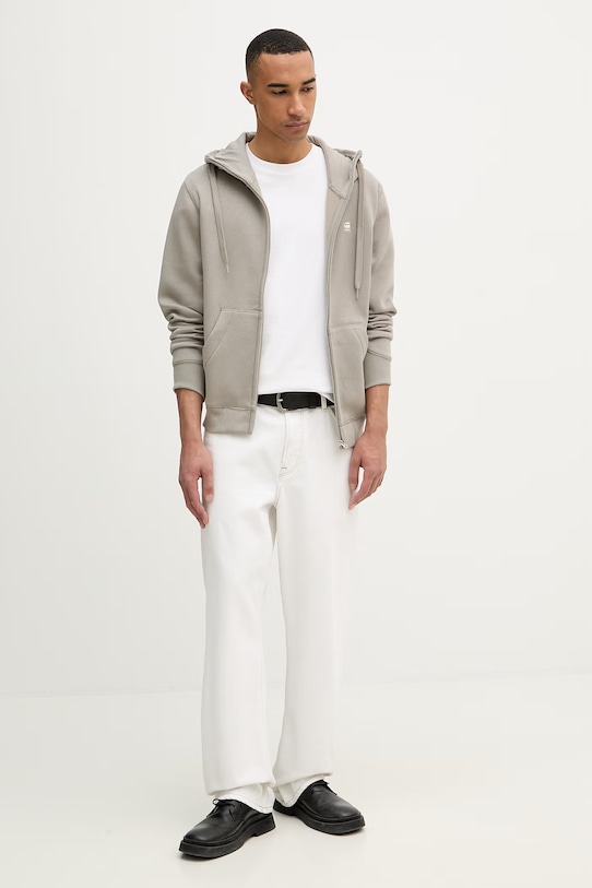 G-Star bluza rozpinana z kapturem męska z bawełną Premium core D16122.C235 szary AA00