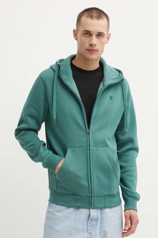 G-Star hanorac cu fermoar și glugă bărbați cu bumbac Premium core uni verde D16122.C235