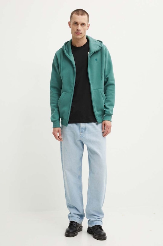 G-Star hanorac cu fermoar și glugă bărbați cu bumbac Premium core D16122.C235 verde AA00
