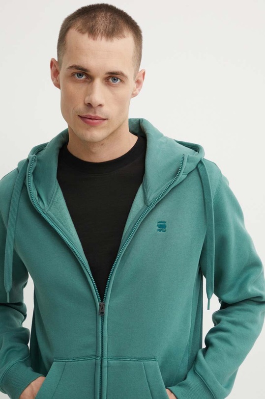 G-Star hanorac cu fermoar și glugă bărbați cu bumbac Premium core verde D16122.C235