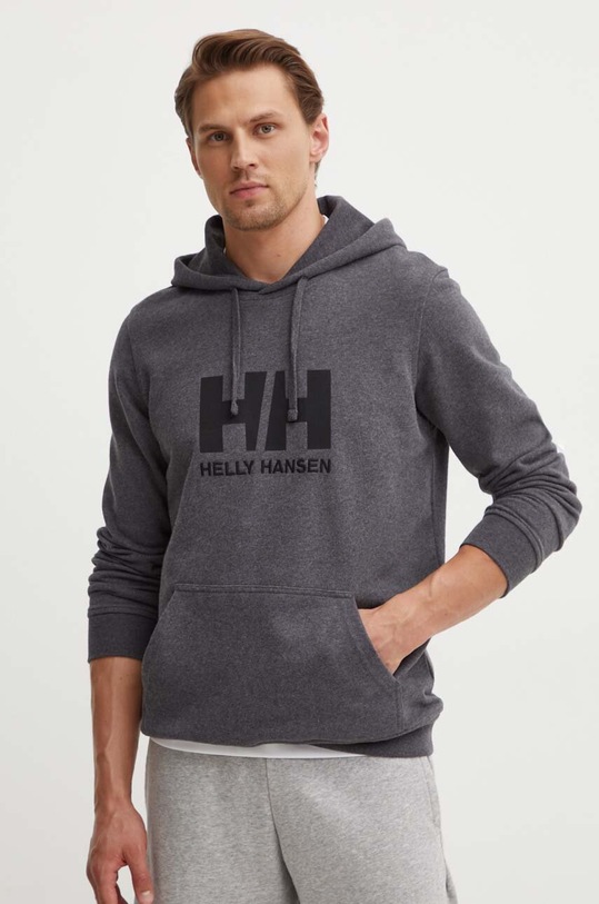 Βαμβακερή μπλούζα Helly Hansen με κουκούλα γκρί 33977