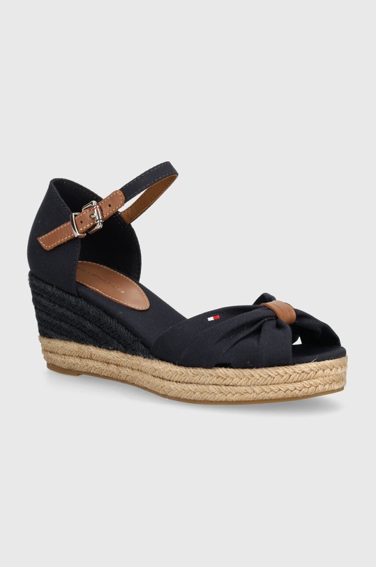 Tommy Hilfiger sandały BASIC OPENED TOE MID WEDGE tekstylny granatowy FW0FW04785
