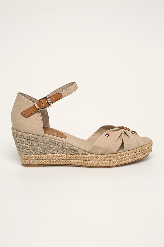 Tommy Hilfiger sandały BASIC OPENED TOE MID WEDGE tekstylny beżowy FW0FW04785