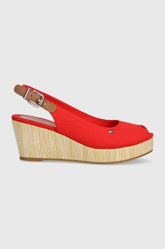 Sandály Tommy Hilfiger ICONIC ELBA SLING BACK WEDGE imitace semiše červená FW0FW04788