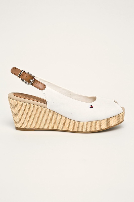 Tommy Hilfiger - Sandále ICONIC ELBA SLING BACK WEDGE usňová koža biela FW0FW04788
