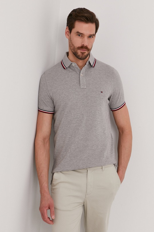 Polo tričko Tommy Hilfiger bavlna šedá MW0MW13080