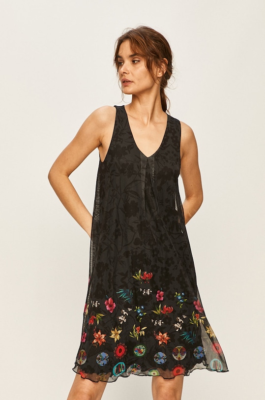 Desigual - Šaty kvetinový čierna 20SWVK96