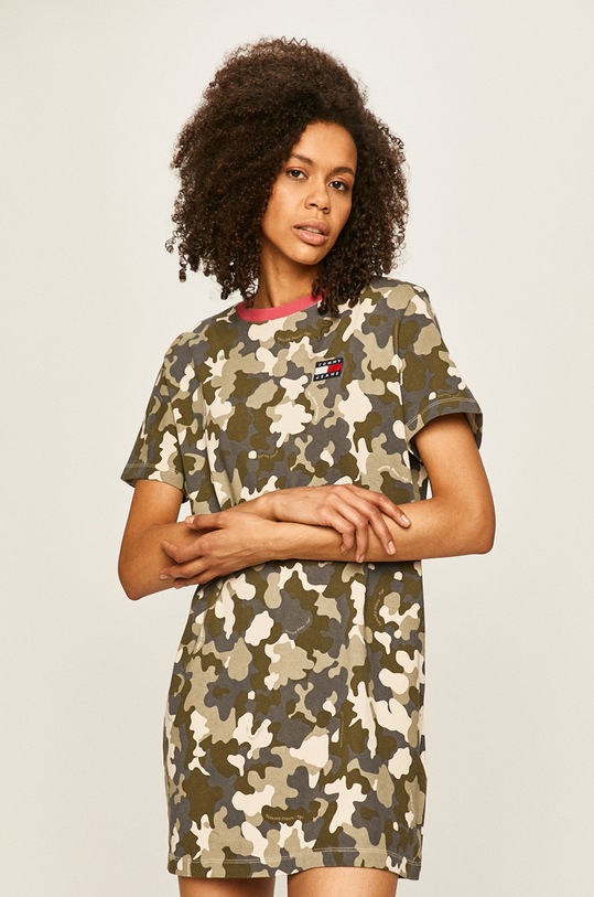 Tommy Jeans - Šaty bavlna zelená DW0DW07904