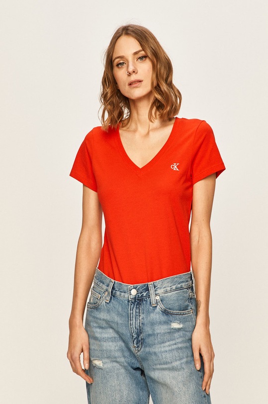 Tričko Calvin Klein Jeans s elastanem červená J20J213716
