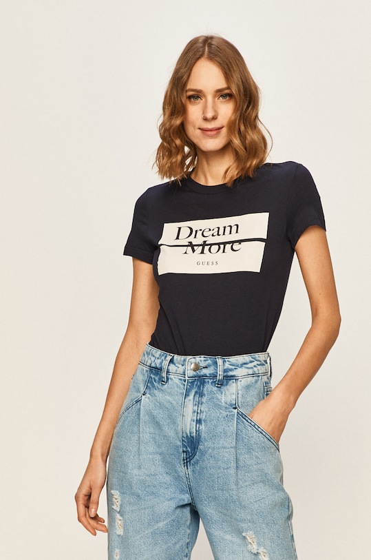 Guess Jeans - Tričko bavlna tmavomodrá W0GI47.JA900