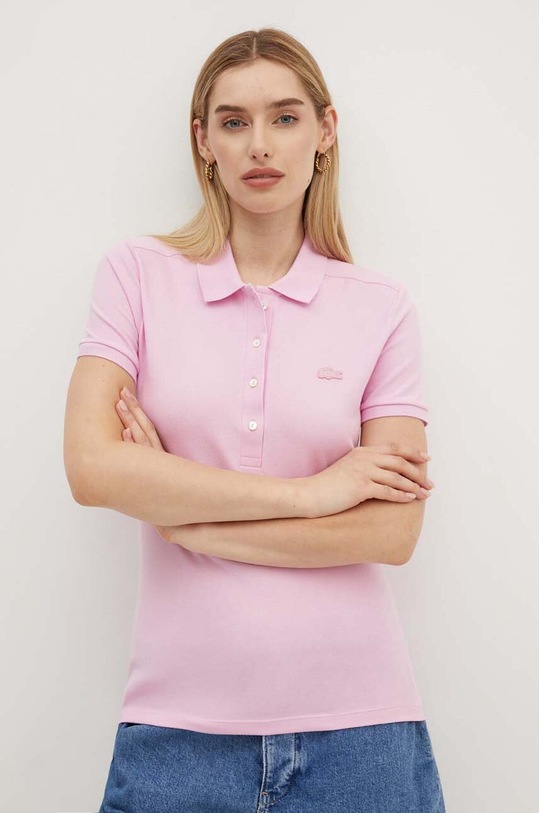 Lacoste polo z elastanem różowy PF5462