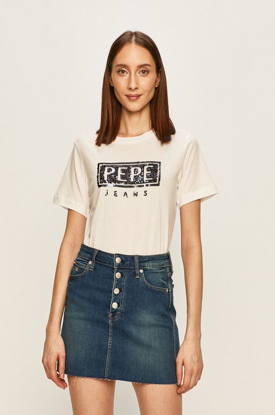 Pepe Jeans - Tricou Charis imprimeu alb PL504443