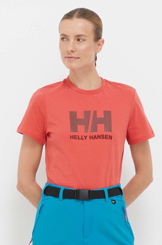 Bavlnené tričko Helly Hansen potlač červená 34112