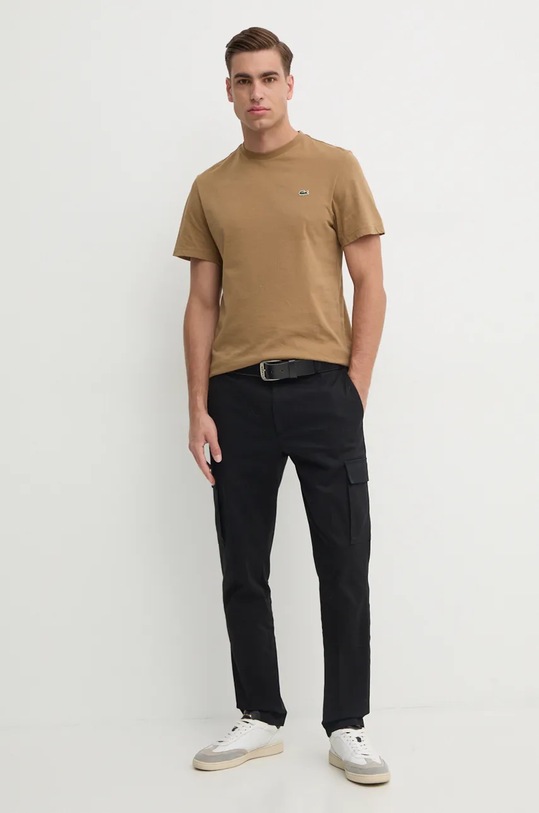 Lacoste t-shirt bawełniany TH2038 brązowy SS20