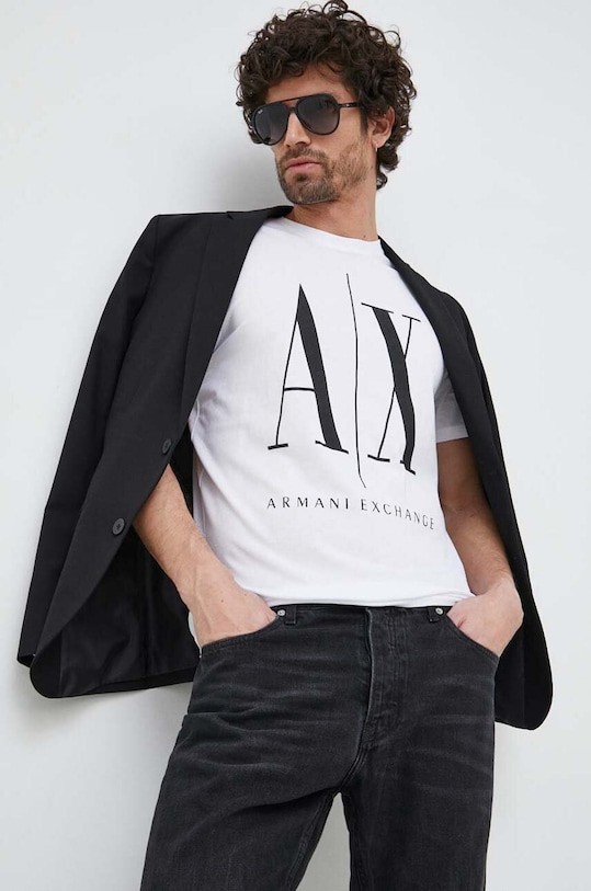 Armani Exchange tricou din bumbac print alb 8NZTPA.ZJH4Z