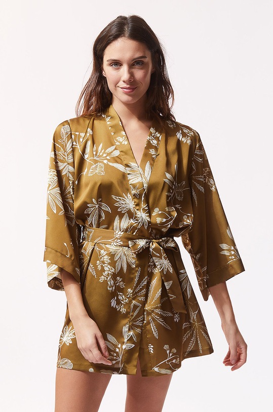 Etam - Szlafrok ERBAL satyna brązowy 652400695