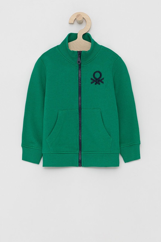Dětská bavlněná mikina United Colors of Benetton bez kapuce zelená 3J68C5196.82.100